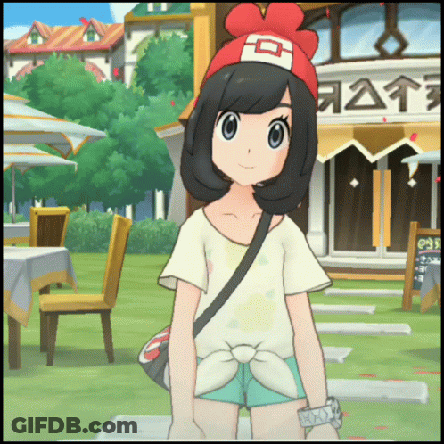 A Girl Wearing A Red Hat With The Letter O On It Is Standing In Front Of A Restaurant GIF