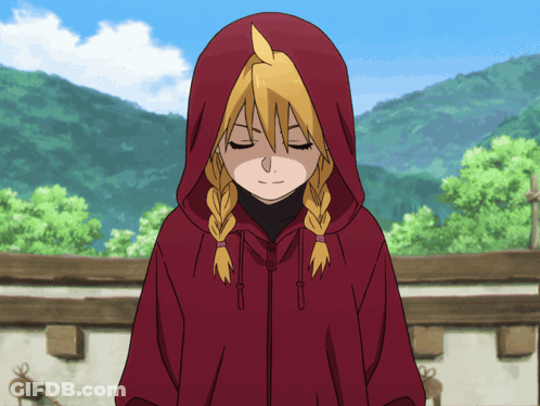 A Girl Wearing A Red Hooded Jacket With Her Eyes Closed GIF