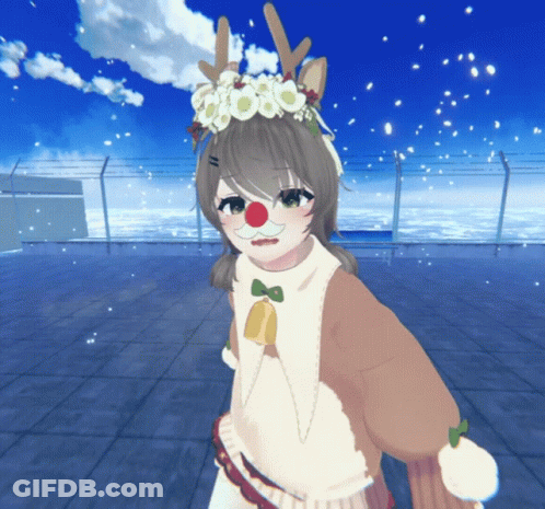 A Girl Wearing A Reindeer Costume And A Flower Crown On Her Head GIF