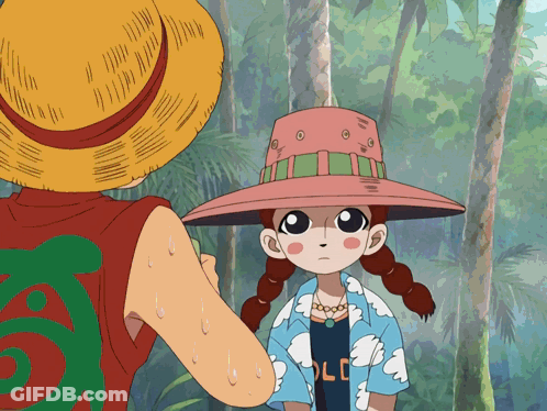 A Girl Wearing A Shirt That Says Old Stands Next To A Boy Wearing A Straw Hat GIF