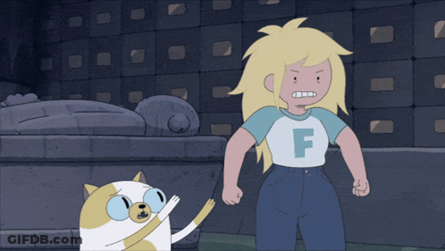 A Girl Wearing A Shirt With The Letter F On It Is Standing Next To A Cat GIF