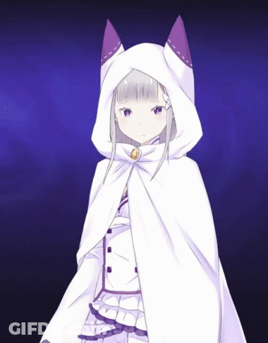 A Girl Wearing A White Cape With Purple Ears On It GIF