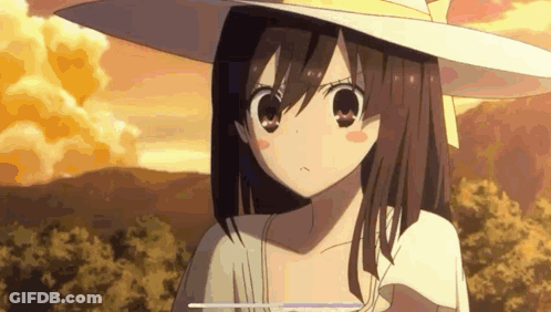 A Girl Wearing A White Hat And A White Shirt Is Standing In A Field . GIF