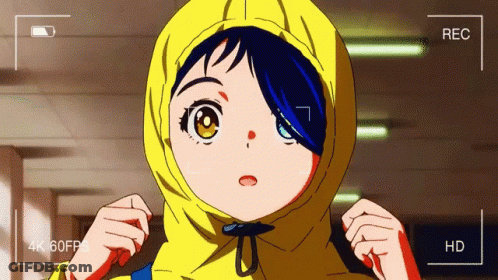 A Girl Wearing A Yellow Hooded Jacket Is Being Recorded In 4K 60Fps GIF