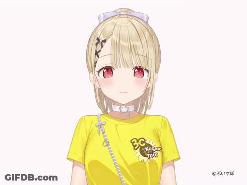 A Girl Wearing A Yellow T-Shirt That Says Kogane Toto GIF