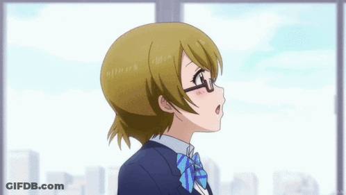 A Girl Wearing Glasses And A Bow Tie Looks Up At Something GIF