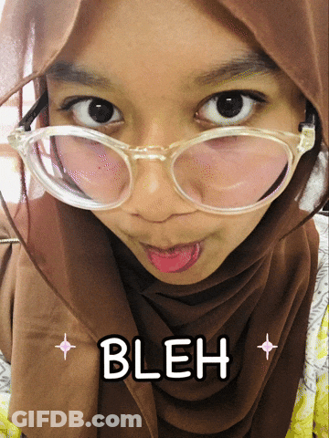 A Girl Wearing Glasses And A Hijab Is Making A Funny Face With The Word Bleh Below Her GIF