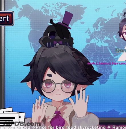 A Girl Wearing Glasses And A Top Hat Is Standing In Front Of A Map Of The World GIF
