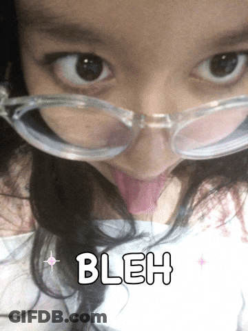 A Girl Wearing Glasses Is Sticking Her Tongue Out And The Word Bleh Is On The Bottom Right GIF