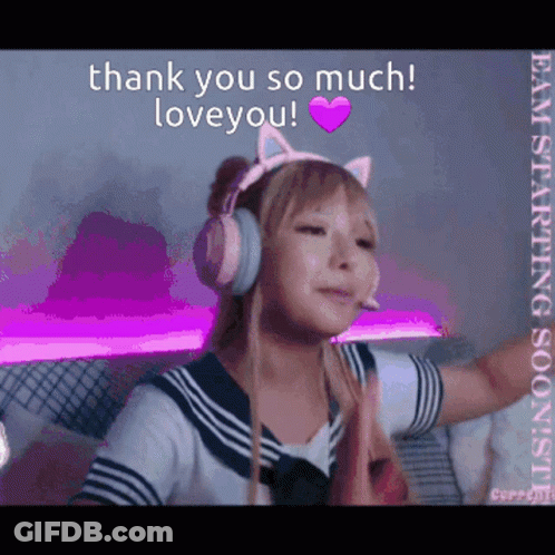 A Girl Wearing Headphones And A Cat Headband Says Thank You So Much Love You GIF