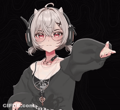 A Girl Wearing Headphones And A Necklace With A Heart Shaped Pendant On It GIF