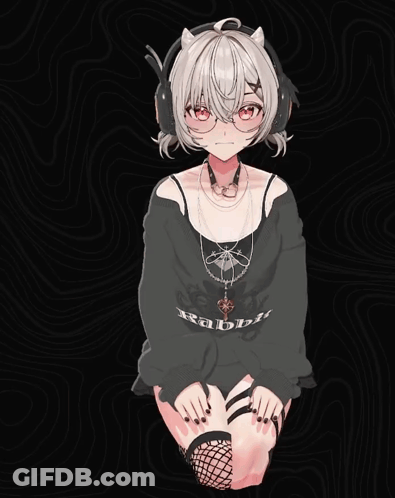 A Girl Wearing Headphones And A Sweater That Says " Rabbit " GIF