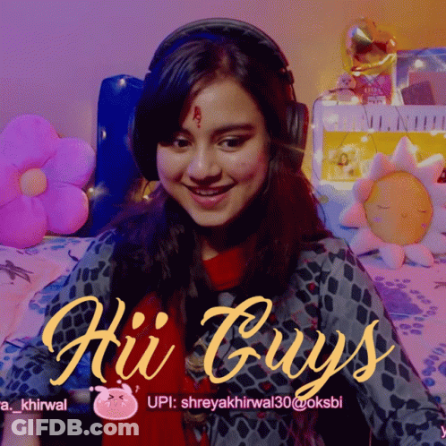 A Girl Wearing Headphones Says Hi Guys On The Bottom GIF