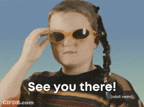 A Girl Wearing Sunglasses With The Words See You There On The Bottom GIF