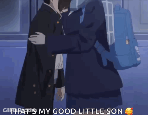 A Girl With A Backpack Is Hugging A Boy . GIF
