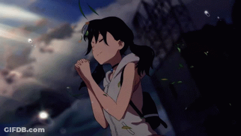A Girl With A Backpack Is Praying With Her Hands Together GIF