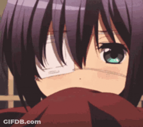 A Girl With A Bandage On Her Eye Covering Her Mouth GIF