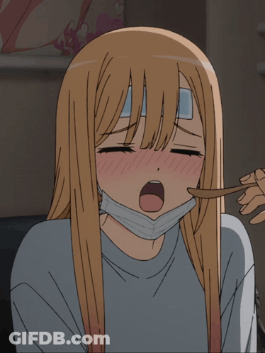 A Girl With A Bandage On Her Head Is Being Licked By Someone GIF