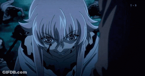 A Girl With A Bloody Face Is Standing Next To A Man In A Dark Room . GIF