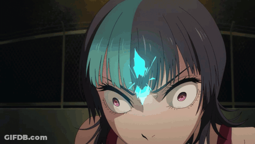 A Girl With A Blue Butterfly On Her Forehead Looks Angry GIF