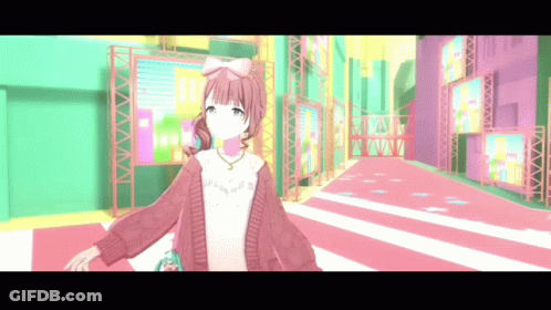 A Girl With A Bow On Her Head Is Standing In A Pink Room . GIF