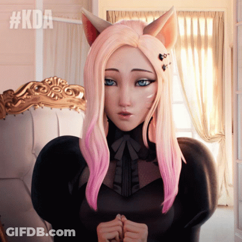 A Girl With A Cat Ear And The Hashtag #Kda On The Bottom Right GIF