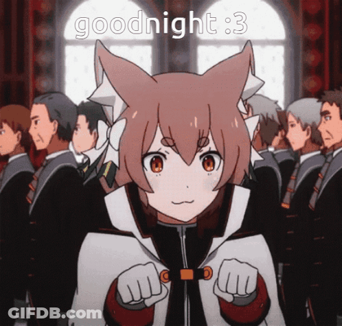 A Girl With A Cat Ear And The Words Goodnight : 3 GIF