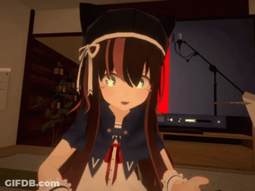 A Girl With A Cat Ear Hat Has The Letter V On Her Cape GIF