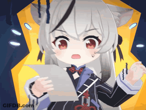 A Girl With A Cat Ear Holding A Piece Of Paper GIF
