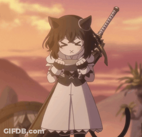 A Girl With A Cat Ear Holding A Sword With A X On Her Face GIF