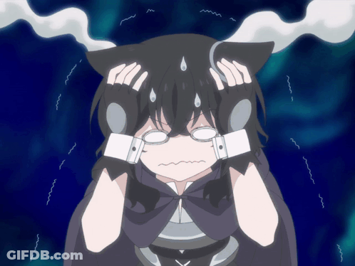 A Girl With A Cat Ear Is Holding Her Head GIF