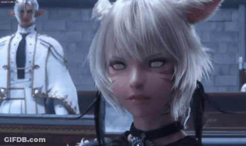 A Girl With A Cat Ear Looks At The Camera GIF