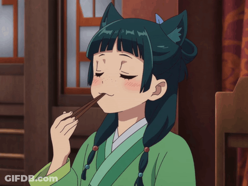 Girl With Cat Ear Eating With Chopsticks GIF