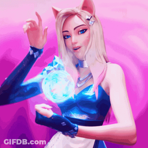 A Girl With A Cat Ear On Her Head Is Holding A Blue Ball GIF