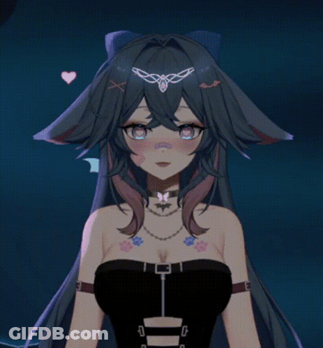 A Girl With A Choker And A Heart On Her Head Is Wearing A Black Top GIF