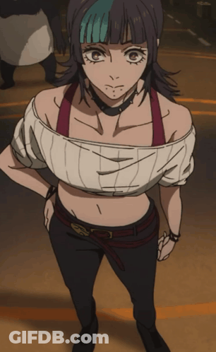 A Girl With A Choker Around Her Neck And A Crop Top GIF