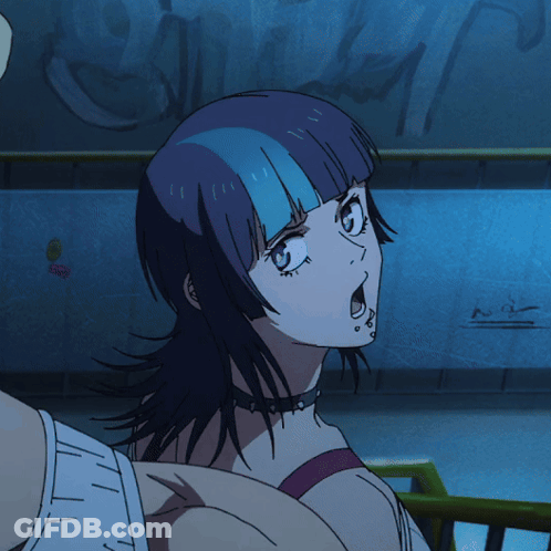 A Girl With A Choker Around Her Neck Is Looking Up GIF