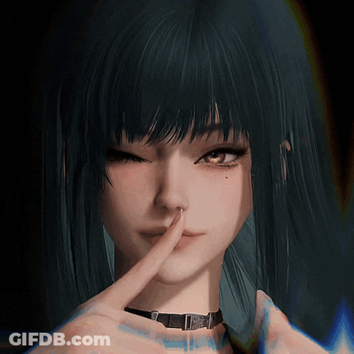 A Girl With A Choker On Her Neck Holds Her Finger To Her Lips GIF
