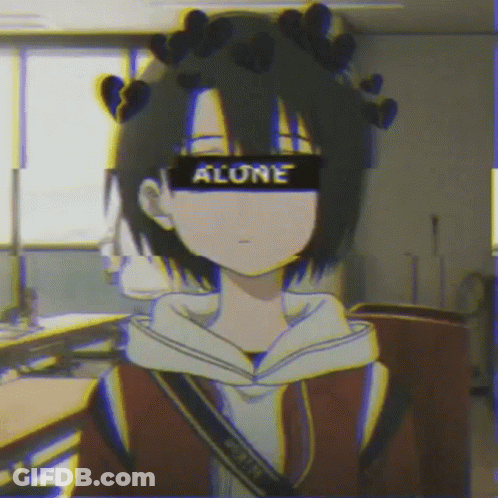 A Girl With A Crown Of Hearts On Her Head Is Wearing A Mask With The Word Alone On It . GIF