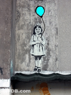 A Girl With A Crown On Her Head Is Holding A Blue Balloon GIF