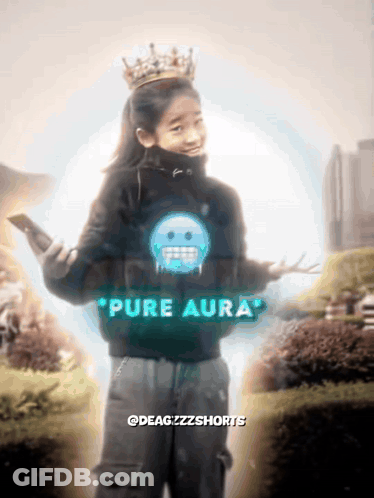 A Girl With A Crown On Her Head Is Wearing A Pure Aura Shirt GIF