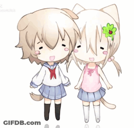 A Girl With A Flower In Her Hair Is Standing Next To Another Girl With A Dog Ear GIF