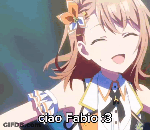 A Girl With A Flower In Her Hair Says " Ciao Fabio 3 " GIF