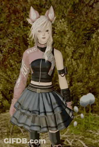 A Girl With A Fox Ear Is Wearing A Black Skirt And A Pink Top That Says ' Ns ' GIF