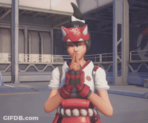 A Girl With A Fox Mask On Her Head Holds Her Hands Together In Prayer GIF