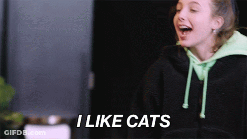 A Girl With A Green Hoodie Says I Like Cats GIF
