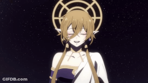 A Girl With A Halo Around Her Head Is Smiling GIF