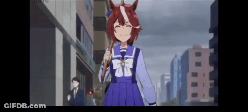 A Girl With A Horse On Her Head Is Walking Down A City Street . GIF