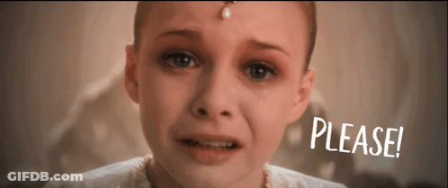 A Girl With A Pearl On Her Forehead Is Crying And The Words Please Are Above Her GIF