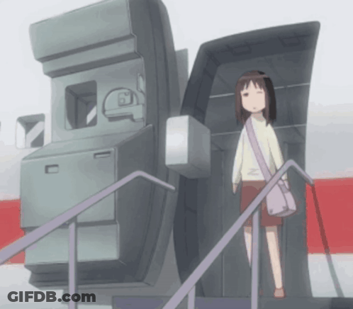 A Girl With A Pink Bag Is Walking Up Stairs GIF